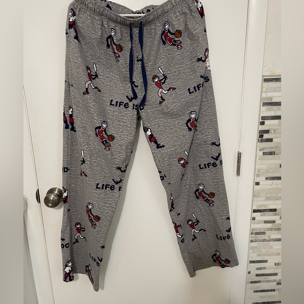 Life is good Sleepwear mens Gray Basketball baseball lounge pj Pants w pockets L
